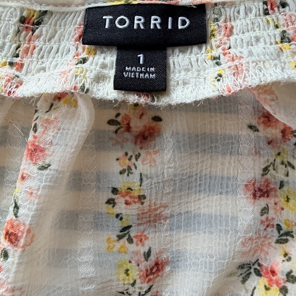 Torrid Cream and Pink Floral Chiffon Boho Raglan Sleeve Flowy Blouse‎ Size 1 - Picture 7 of 9